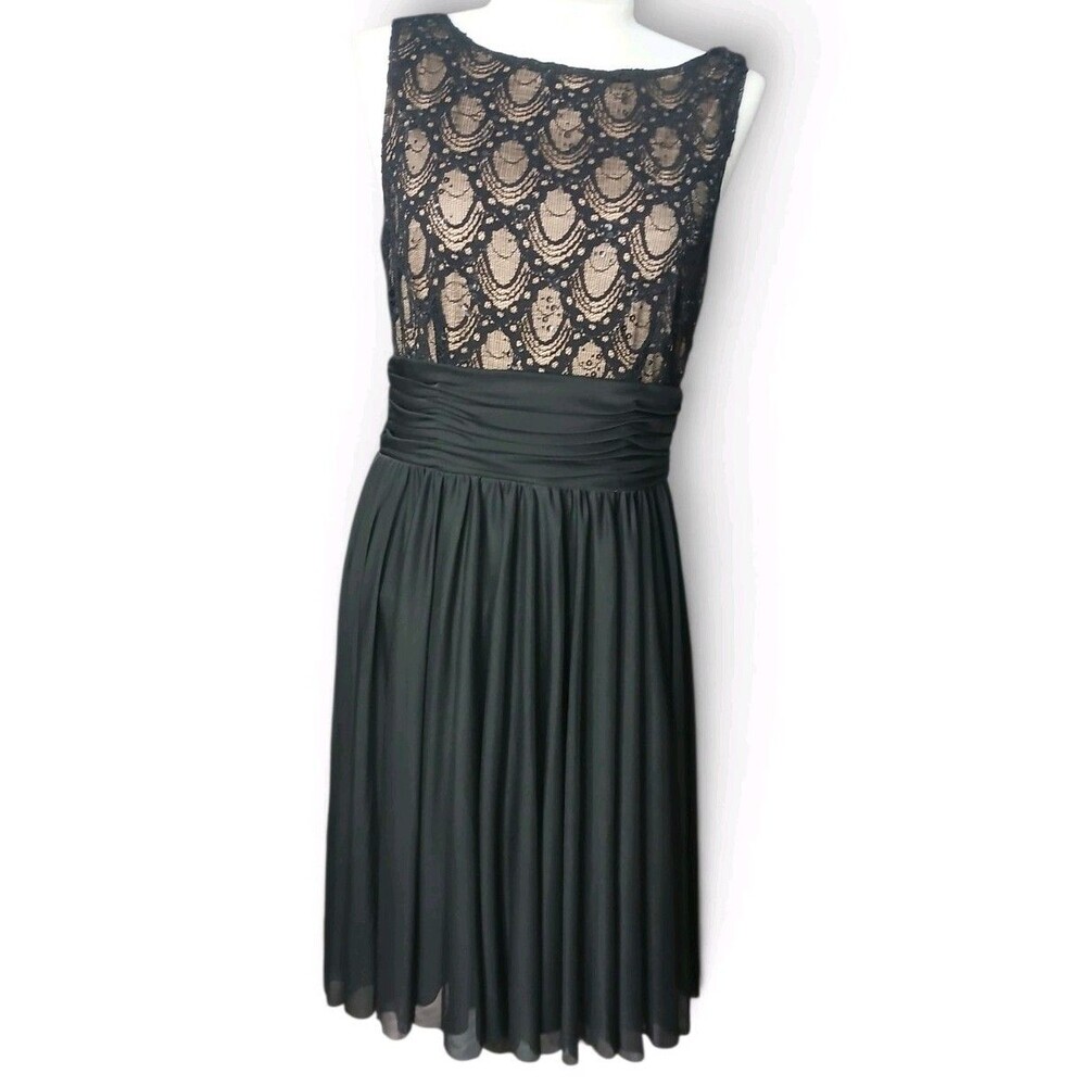 JHJ Evenings Women's Black Lace Cocktail Party Dress Size 10 Sleeveless Midi